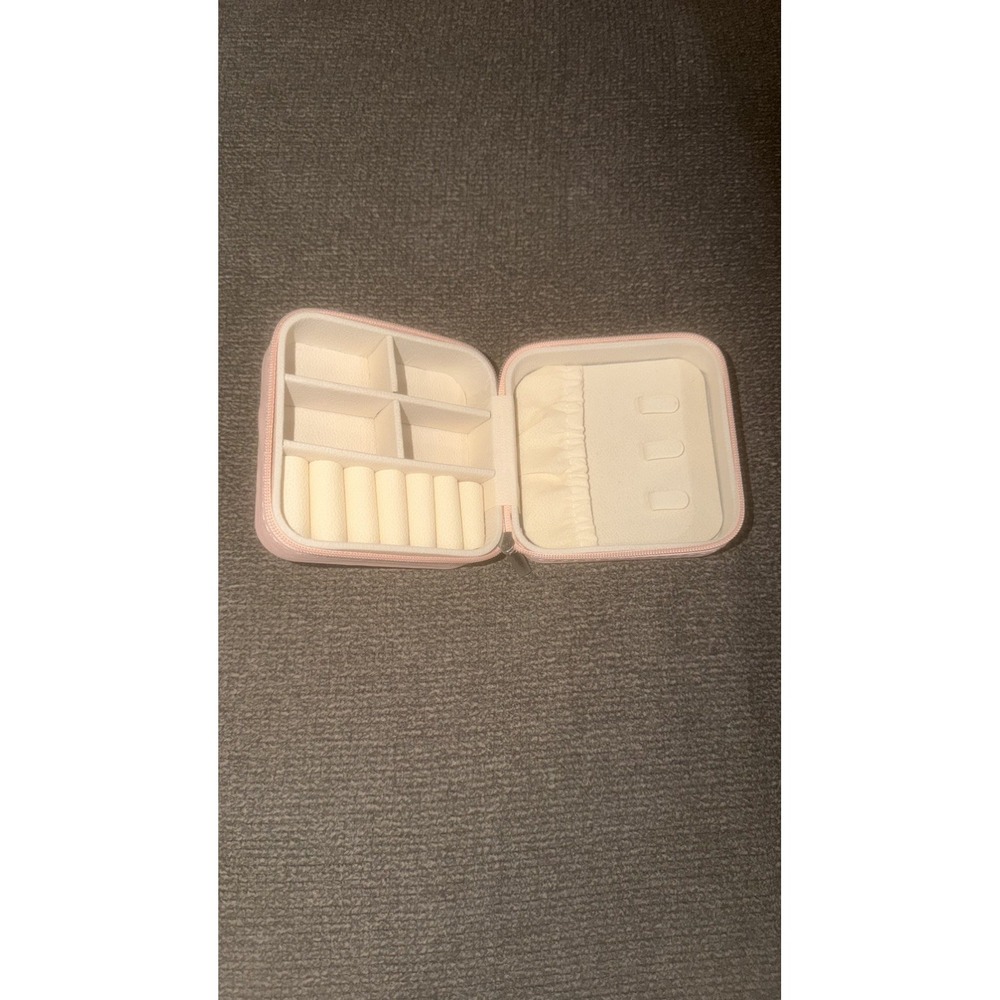 Blush Pink Travel Jewelry Case Organizer Ring Holder Zip Closure